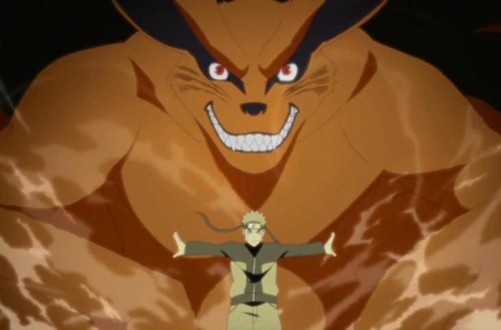 Naruto - Kurama memberikan kekuatannya kepada Naruto. (fandom)
