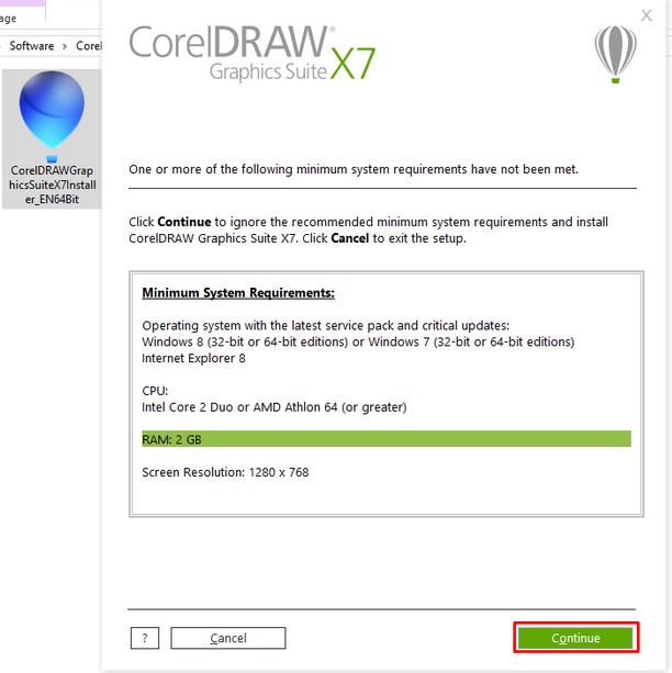 instal corel draw x7